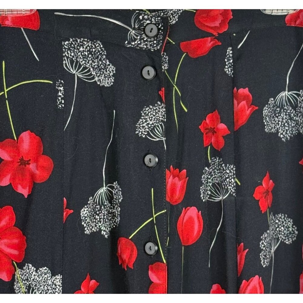 Vintage 90's Sag Harbor Women's Black Floral Midi Skirt Size M - Picture 2 of 4